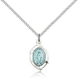 Miraculous Medal, Sterling Silver - 18&quot; 1.2mm Sterling Silver Chain + Clasp