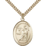 St. Luke the Apostle Medal, Gold Filled, Large - 24&quot; 2.4mm Gold Plated Chain + Clasp