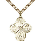 4 Way Cross Pendant, Gold Filled - 24&quot; 2.4mm Gold Plated Endless Chain