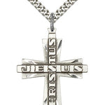 Jesus Christus Cross Pendant, Sterling Silver - 24&quot; 2.4mm Rhodium Plate Endless Chain
