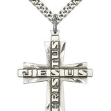 Jesus Christus Cross Pendant, Sterling Silver - 24&quot; 2.4mm Rhodium Plate Endless Chain