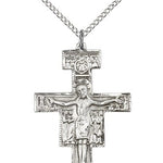 San Damiano Crucifix Pendant, Sterling Silver - 18&quot; 1.2mm Sterling Silver Chain + Clasp
