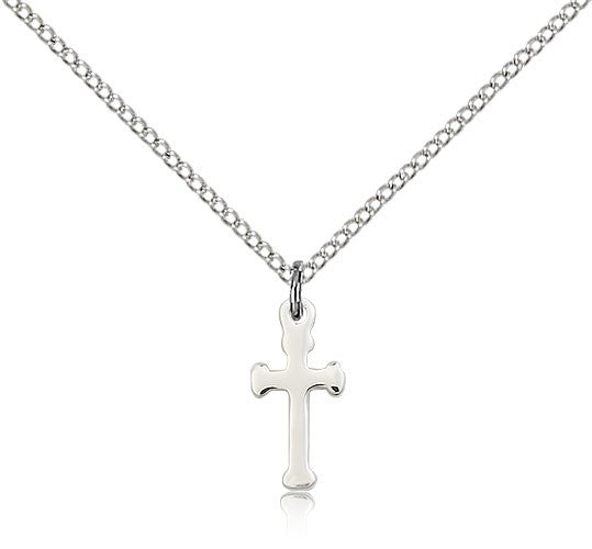 Cross Pendant, Sterling Silver - 18&quot; 1.2mm Sterling Silver Chain + Clasp