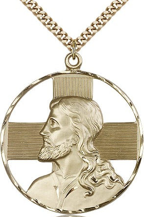Christ Profile Necklace, Gold Filled - 24&quot; 2.4mm Gold Plated Endless Chain