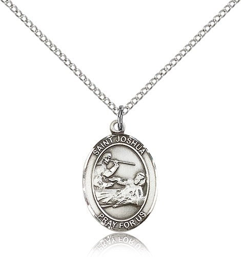 St. Joshua Medal, Sterling Silver, Medium - 18&quot; 1.2mm Sterling Silver Chain + Clasp