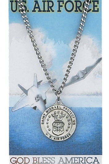 Round St. Michael Air Force Medal and Prayer Card Set - Silver-tone