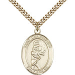 St. Christopher Softball Medal, Gold Filled, Large - 24&quot; 2.4mm Gold Plated Chain + Clasp