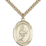 St. Christopher Softball Medal, Gold Filled, Large - 24&quot; 2.4mm Gold Plated Chain + Clasp