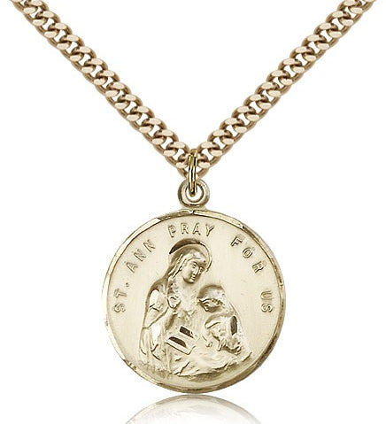 St. Ann Medal, Gold Filled - 24&quot; 2.4mm Gold Plated Endless Chain