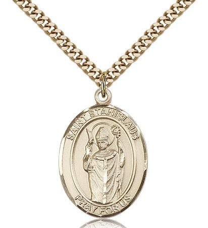 St. Stanislaus Medal, Gold Filled, Large - 24&quot; 2.4mm Gold Plated Chain + Clasp