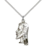 Christ Head Medal, Sterling Silver - 18&quot; 1.2mm Sterling Silver Chain + Clasp