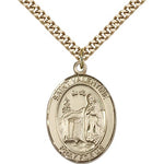 St. Valentine of Rome Medal, Gold Filled, Large - 24&quot; 2.4mm Gold Plated Chain + Clasp