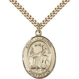 St. Valentine of Rome Medal, Gold Filled, Large - 24&quot; 2.4mm Gold Plated Chain + Clasp