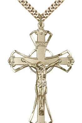 Crucifix Pendant, Gold Filled - 24&quot; 2.4mm Gold Plated Endless Chain
