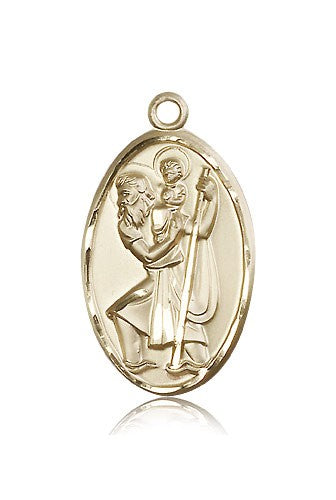 Men's Large 14 Karat Gold Saint Christopher Pendant - 14 KT Yellow Gold