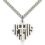 Heart of Jesus Cross Pendant, Sterling Silver - 24&quot; 2.4mm Rhodium Plate Endless Chain