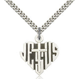 Heart of Jesus Cross Pendant, Sterling Silver - 24&quot; 2.4mm Rhodium Plate Endless Chain