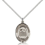 St. Christopher Swimming Medal, Sterling Silver, Medium - 18&quot; 1.2mm Sterling Silver Chain + Clasp