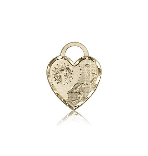 Footprints Heart Medal, 14 Karat Gold - 14 KT Yellow Gold