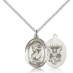 St. Christopher Navy Medal, Sterling Silver, Medium - 18&quot; 1.2mm Sterling Silver Chain + Clasp