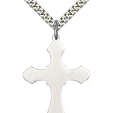 Cross Pendant, Sterling Silver - 24&quot; 2.4mm Rhodium Plate Endless Chain