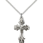 Cross Pendant, Sterling Silver - 18&quot; 1.2mm Sterling Silver Chain + Clasp