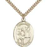 St. Vitus Medal, Gold Filled, Large - 24&quot; 2.4mm Gold Plated Chain + Clasp