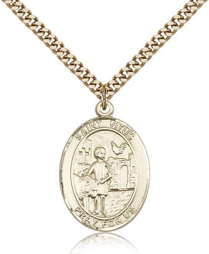 St. Vitus Medal, Gold Filled, Large - 24&quot; 2.4mm Gold Plated Chain + Clasp