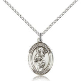 St. Scholastica Medal, Sterling Silver, Medium - 18&quot; 1.2mm Sterling Silver Chain + Clasp