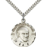 St. Vincent De Paul Medal, Sterling Silver - 24&quot; 2.4mm Rhodium Plate Endless Chain