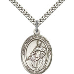 St. Thomas of Villanova Medal, Sterling Silver, Large - 24&quot; 2.4mm Rhodium Plate Chain + Clasp
