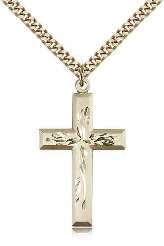 Cross Pendant, Gold Filled - 24&quot; 2.4mm Gold Plated Endless Chain