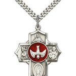 5 Way Cross Pendant, Sterling Silver - 24&quot; 2.4mm Rhodium Plate Endless Chain