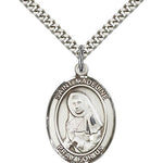 St. Madeline Sophie Barat Medal, Sterling Silver, Large - 24&quot; 2.4mm Rhodium Plate Chain + Clasp