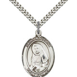 St. Madeline Sophie Barat Medal, Sterling Silver, Large - 24&quot; 2.4mm Rhodium Plate Chain + Clasp