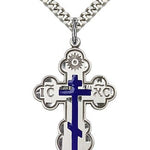 St. Olga Cross Pendant, Sterling Silver - 24&quot; 2.4mm Rhodium Plate Endless Chain