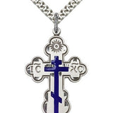 St. Olga Cross Pendant, Sterling Silver - 24&quot; 2.4mm Rhodium Plate Endless Chain