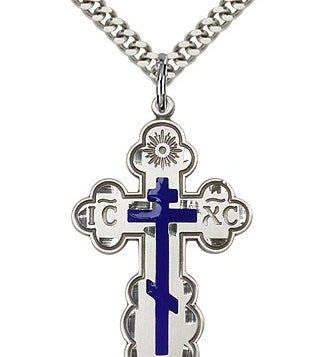 St. Olga Cross Pendant, Sterling Silver - 24&quot; 2.4mm Rhodium Plate Endless Chain