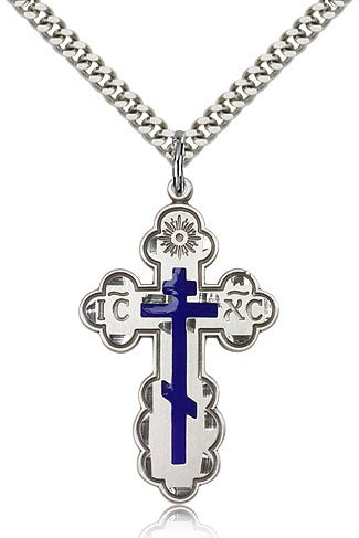 St. Olga Cross Pendant, Sterling Silver - 24&quot; 2.4mm Rhodium Plate Endless Chain