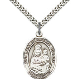 Our Lady of Prompt Succor Medal, Sterling Silver, Large - 24&quot; 2.4mm Rhodium Plate Chain + Clasp