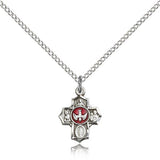 5 Way Cross Pendant, Sterling Silver - 18&quot; 1.2mm Sterling Silver Chain + Clasp