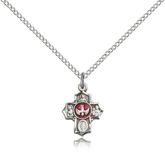 5 Way Cross Pendant, Sterling Silver - 18&quot; 1.2mm Sterling Silver Chain + Clasp
