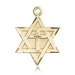 Star of David with Cross Pendant, 14 Karat Gold - 14 KT Yellow Gold