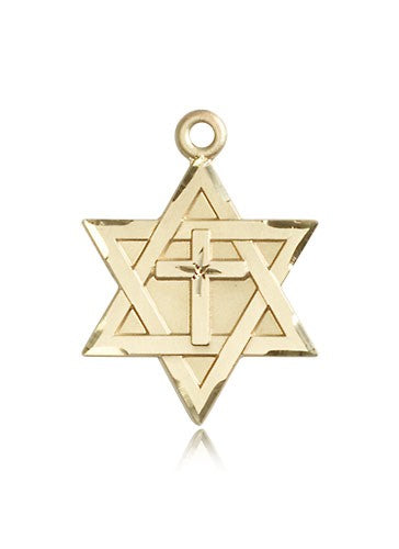 Star of David with Cross Pendant, 14 Karat Gold - 14 KT Yellow Gold