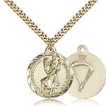 St. Christopher Paratrooper Medal, Gold Filled - 24&quot; 2.4mm Gold Plated Endless Chain