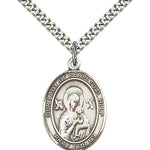 Our Lady of Perpetual Help Medal, Sterling Silver, Large - 24&quot; 2.4mm Rhodium Plate Endless Chain