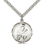 St. Francis of Assisi Medal, Sterling Silver - 24&quot; 2.4mm Rhodium Plate Endless Chain