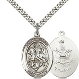 St. George Army Medal, Sterling Silver, Large - 24&quot; 2.4mm Rhodium Plate Chain + Clasp