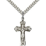 Crucifix Pendant, Sterling Silver - 24&quot; 2.4mm Rhodium Plate Endless Chain