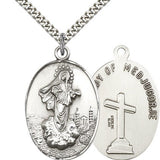 Our Lady of Medugorje Medal, Sterling Silver - 24&quot; 2.4mm Rhodium Plate Endless Chain
